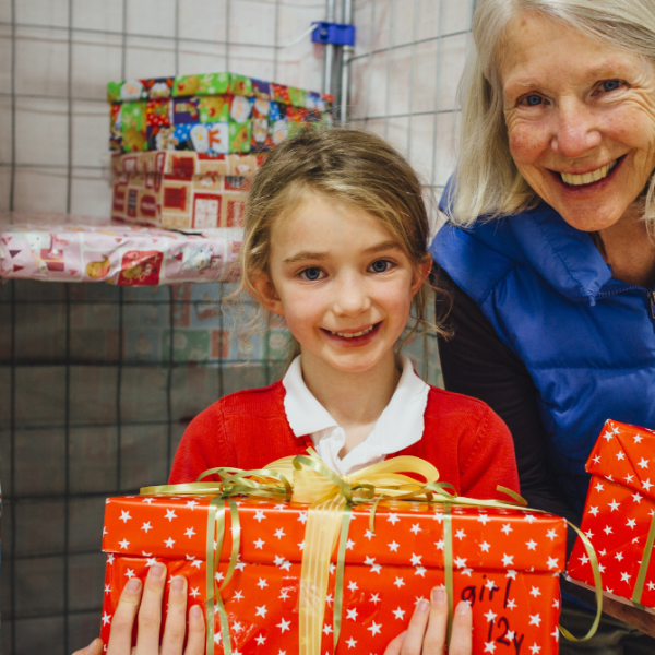 Person giving presents